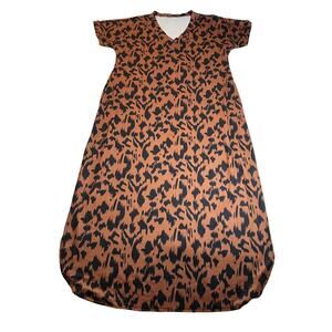Huskary V-Neck Leopard Print Maxi T-Shirt Dress Size XXL Casual Lightweight